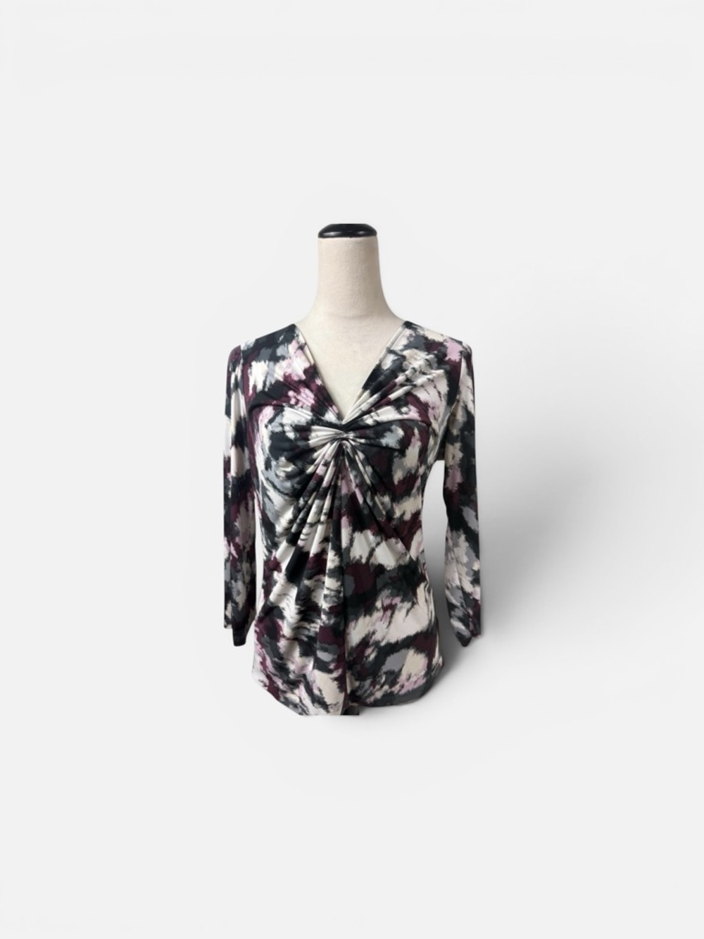 Michael Kors twist Front V-Neck Long Sleeve Top - Black, White & Plum size med